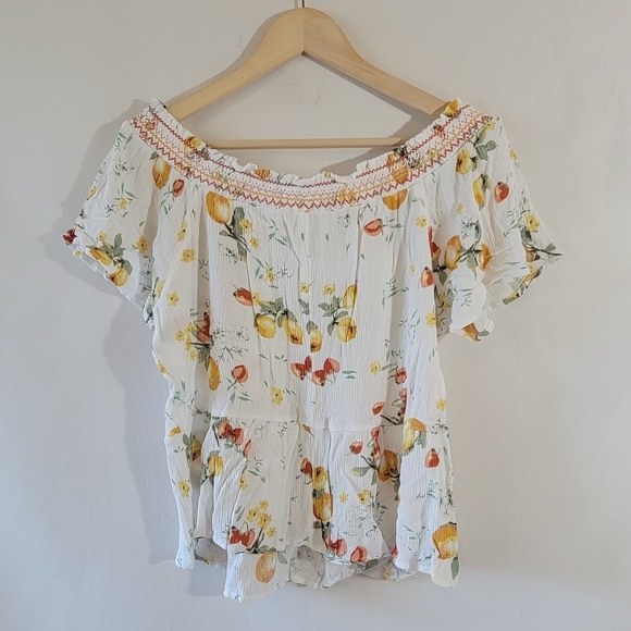 Maurices Womens Y2K Lemon Fruits Off Shoulder Cropped Top Sz M Cottagecore Boho - Picture 2 of 12